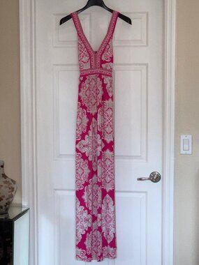 INC Pink Paisley Rhinestone Empire Waist Maxi Dress - Size S
